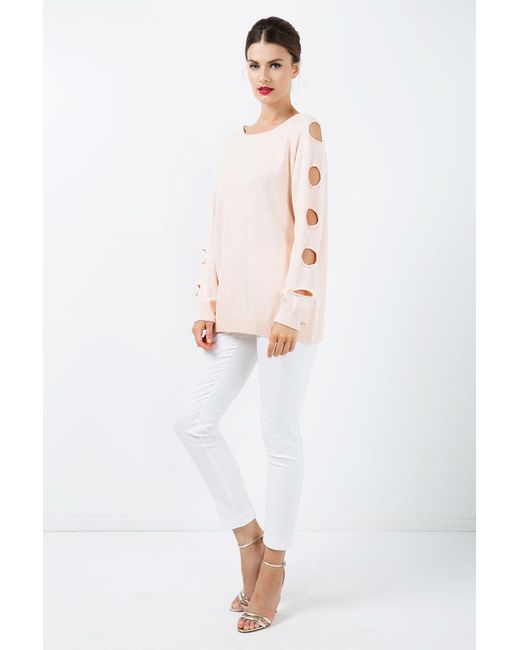 Conquista Pink Hole Detail Loose Apricot Sweater