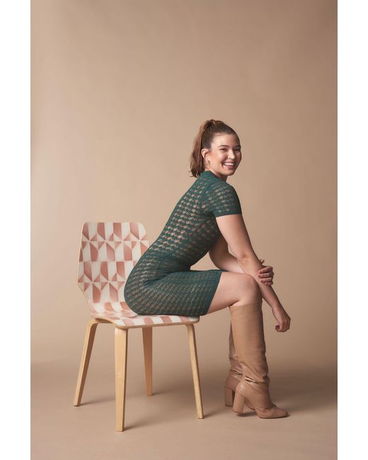 Fully Fashioning Green Kendall Crochet Knit Mini Dress