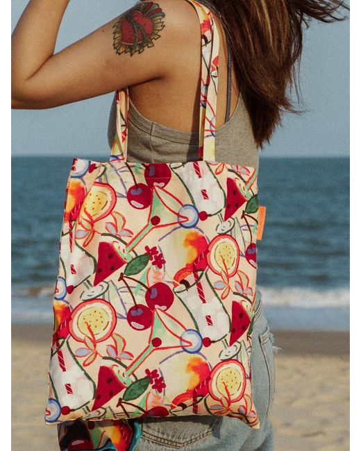 Lost Pattern Red Party Time Cotton Tote Bag