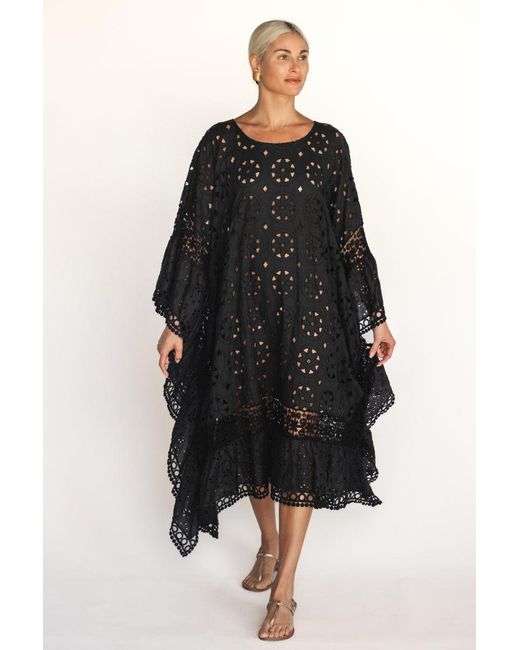 MARICEL Black Alessia Caftan Sangallo Linen