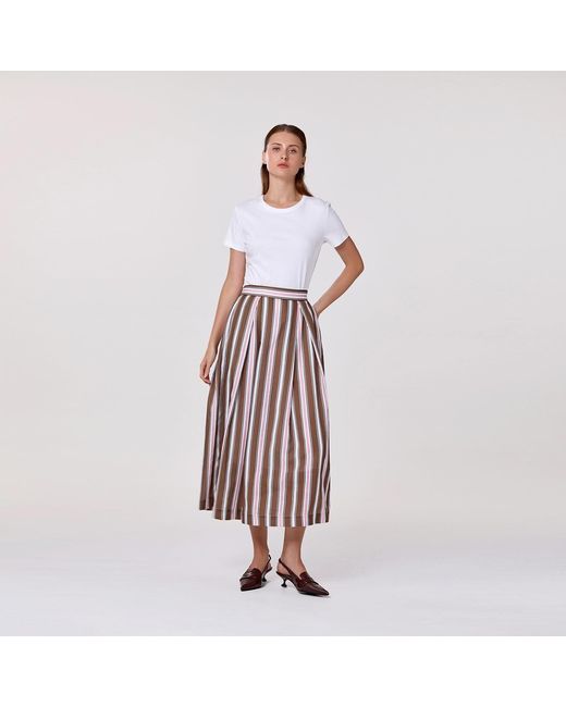 Smart and Joy Green Striped Midi Skirt With Cotton Lining