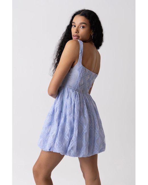Amy Lynn Blue Lisa Lace Embellished Mini Puffball Dress