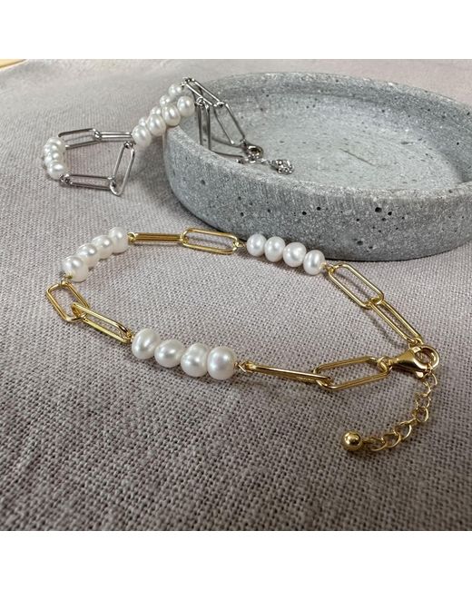 Clemence Wren Metallic Paperlink Chain Freshwater Pearl Bracelet