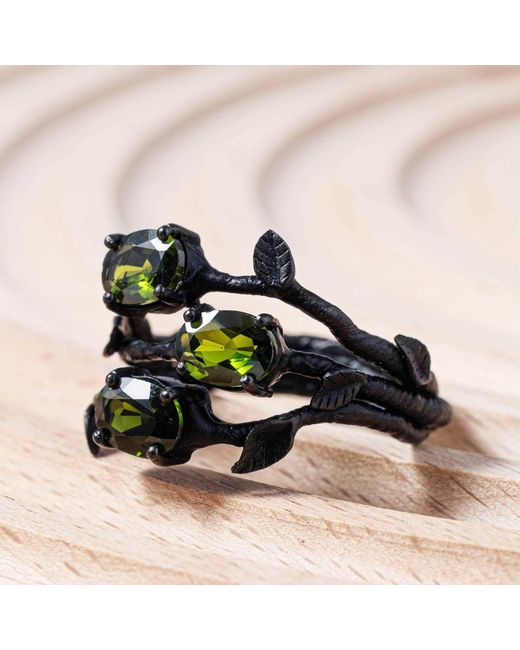 German Kabirski Green Tenebris Anthracite Plated Ring With Chrome Diopside