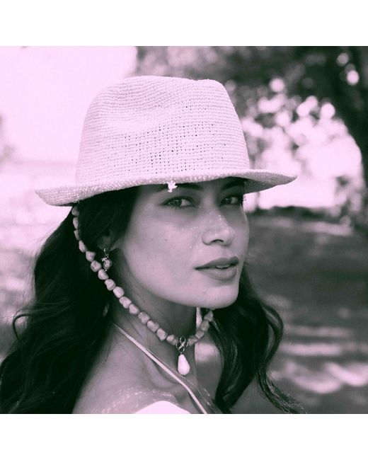 Shaded the Label White Neutrals Hallane Straw Trilby Hat With Sterling Jewellery