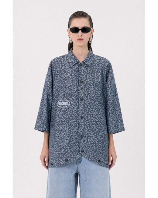 mysimplicated Blue Leopard Short Sleeve Shirt W