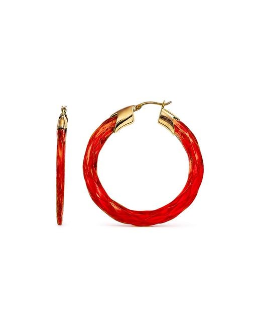 Gold & Honey Red Garnet Swirl Twist Lucite Birthstone Hoop Earrings
