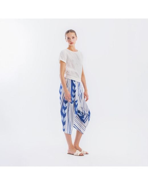 Haris Cotton Blue Cotton Embroidered Buggy Pants With Rib Waist Arrow