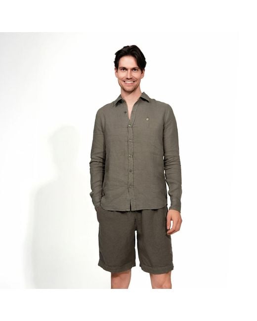 Maison Tangerine Green Linen Long Sleeve Shirt Khaki For for men