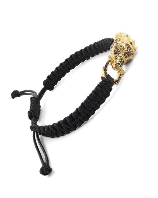 Ebru Jewelry Black Guardian Lion Diamond Woven Bracelet for men