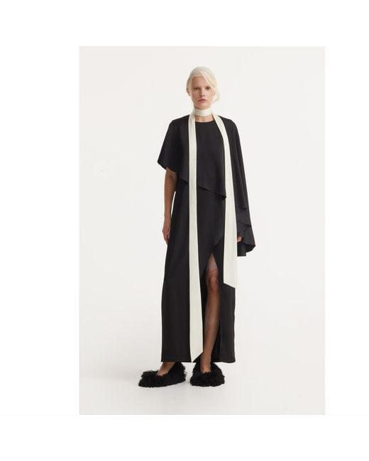 Julia Allert Black Structured Satin Cape Dress With Contrast Scarf