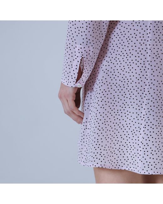 SVETA Milano Purple Seattle Polka-Dot Silk Dress With Embroidered Collar