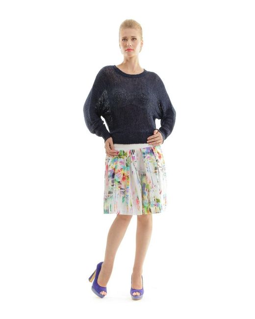 Conquista White Cotton Pleated Printed Skirt