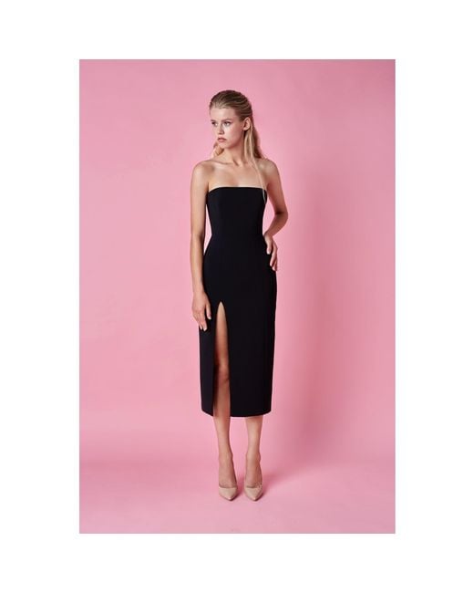 Nomi Fame Blue Mora Strapless Front Slit Corset Midi Dress