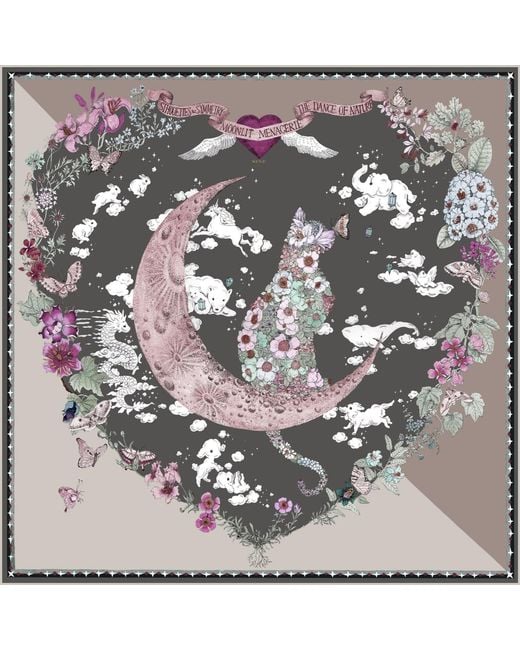 Wenzi Blue Neutrals Moonlit Menagerie Hand Painted Double Sided Silk Twill Scarf