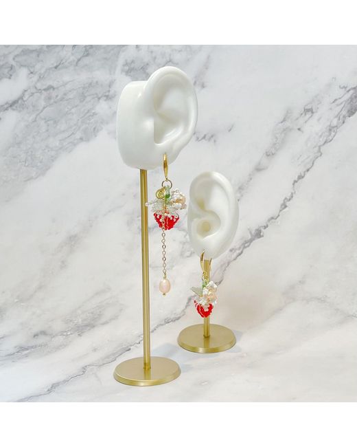 Ninemoo Metallic Strawberry Pearl Dangle Earrings