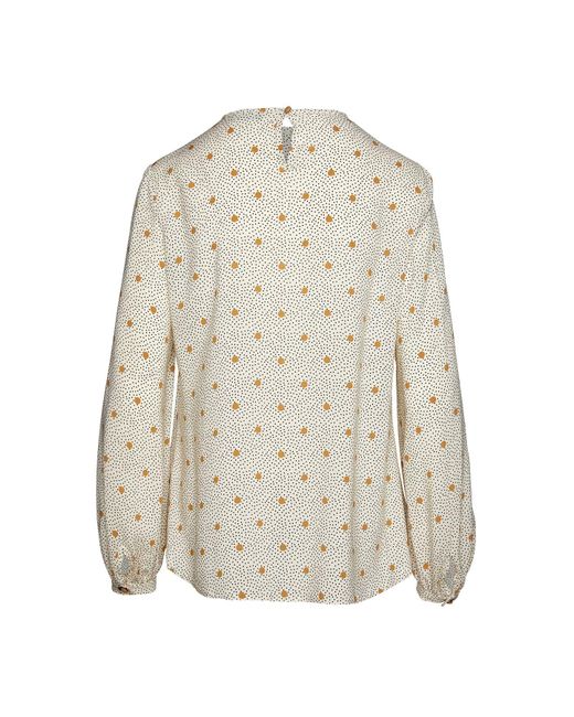 Conquista White Neutrals Long Sleeve Print Top With Pintuck Detail