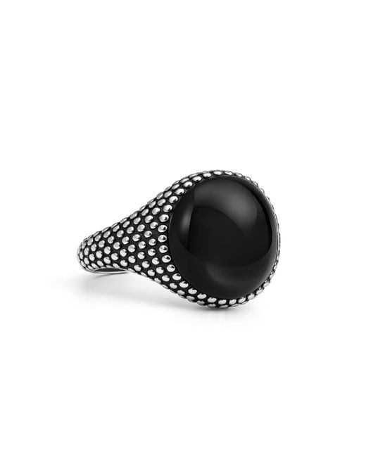Unaloe Black Sterling Shield Ring With Luminous Onyx for men