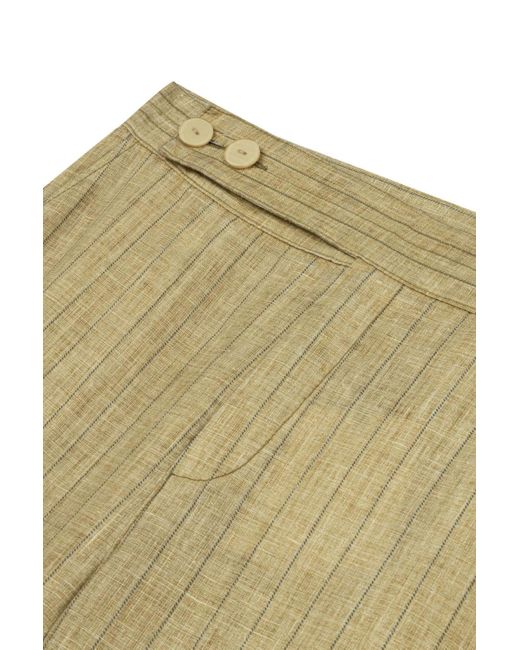 Nocturne Green Neutrals Linen Striped High-Waist Pants