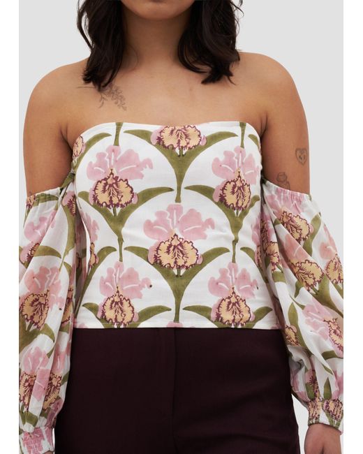 Manuela Cabrales White Vexillaria Block Print Top