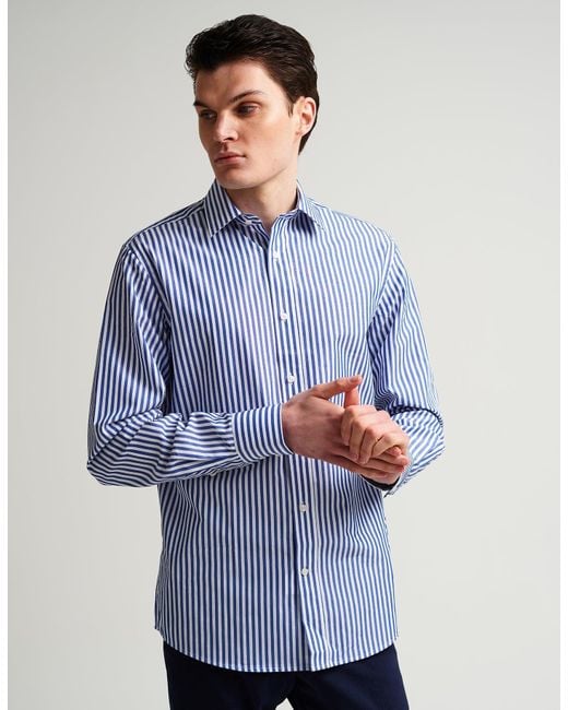 Gresham Blake Blue Stripe Single Cuff Shirt for men