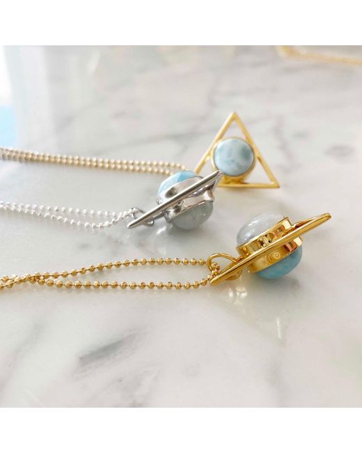 Glamrocks Jewelry Blue Two Faced Double Sided Necklace- Larimar, Moonstone