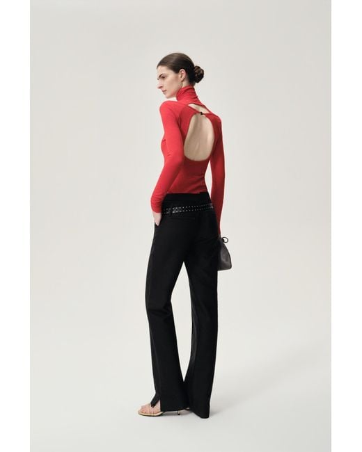 FRONT ROW SHOP Red Open-Back Wool Jersey Top