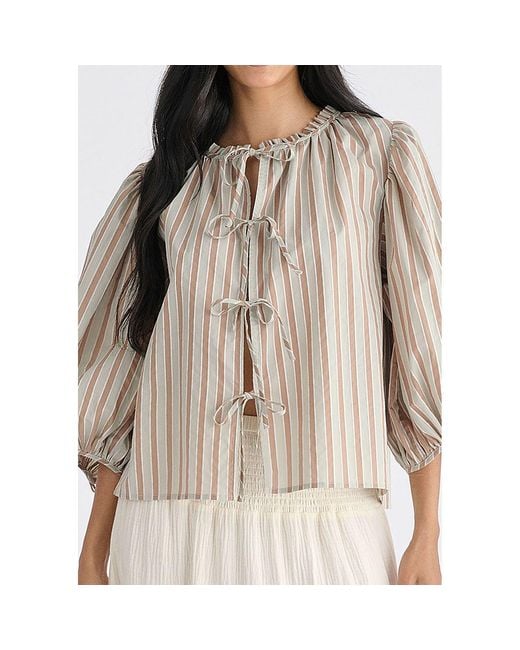 Paisie Green Tie Front Puff Sleeves Blouse