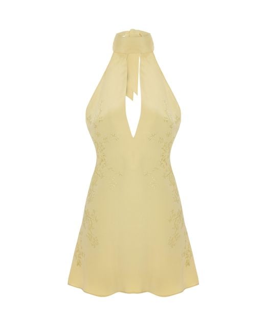 Maison sél Yellow Embroidered Mini Dress