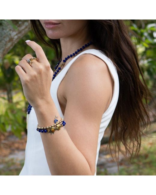 Ebru Jewelry Blue Deep Love Crystal & Heart Charm Bracelet Set