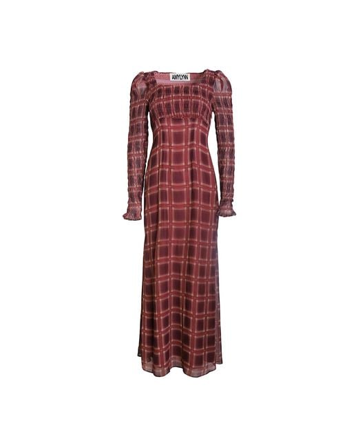 Amy Lynn Noor Smocked Checkered Long Sleeve Column Dress
