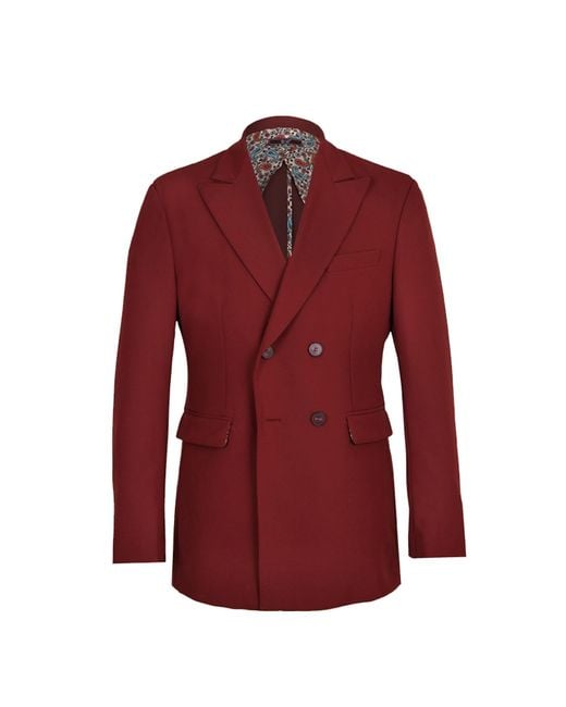 DAVID WEJ Red Ashford Relaxed Double-Breasted Blazer – Burgundy for men
