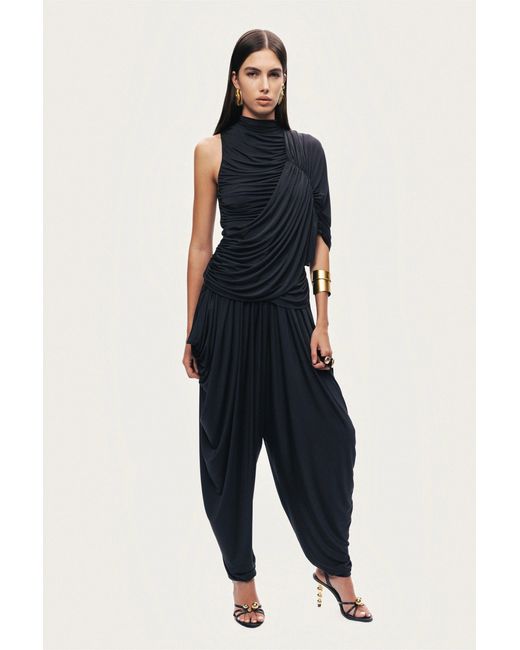 Nocturne Black Draped Relaxed-Fit Pants