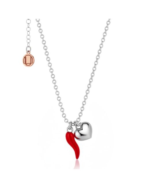 Unaloe Metallic Sterling Enamel Cornicello Necklace With Heart Charm – Handmade Italian Good Luck Symbol