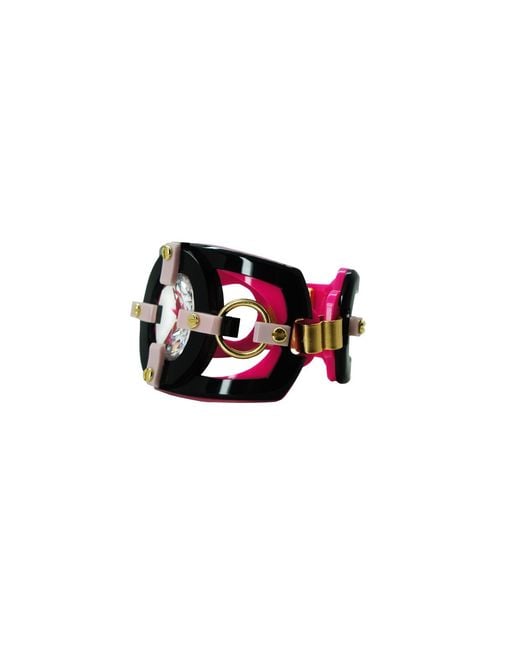Gissa Bicalho Red Handmade Acrylic Bracelet Cutted Stone Oval