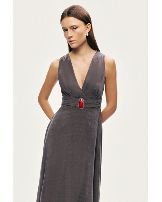 Nocturne White V-Neck Sleeveless Midi Dress