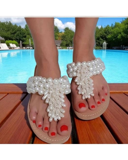 Sibylla Delphica White Jeweled Leather Sandals Full Of Pearls