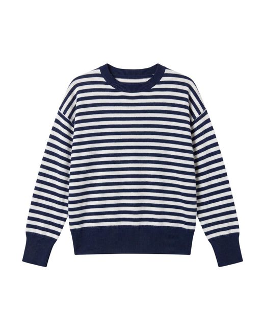 Brodie Cashmere Blue Beach Stripe Cashmere Crew