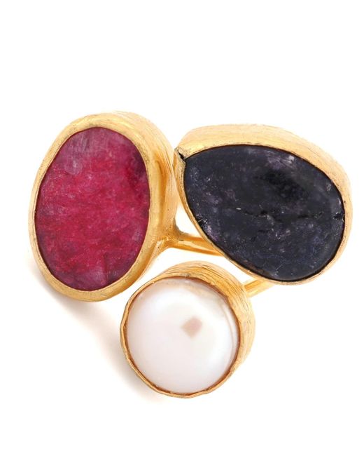 Ebru Jewelry Multicolor Sacred Harmony Triple Gemstone Statement Ring