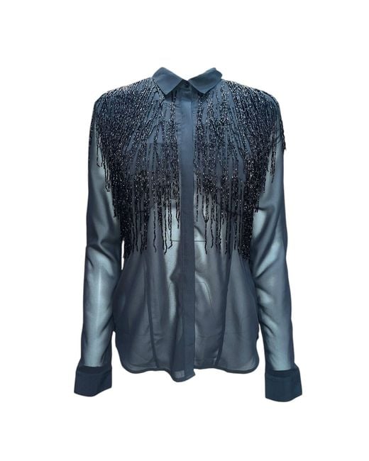 Any Old Iron Blue Beaded Fringe Shirt