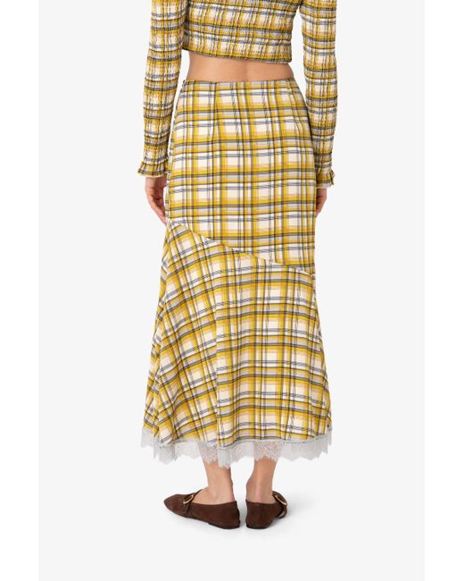 Amy Lynn Metallic Sunnie Plaid Asymetric Lace Trim Skirt