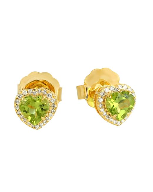 Artisan Yellow Peridot Heart Diamond Halo Stud Earrings