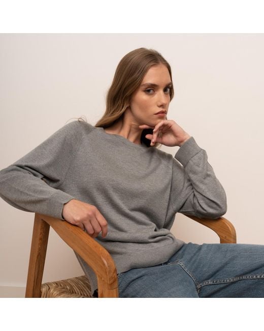 Bel Cashmere Gray Chelsea Cashmere And Silk Sweater
