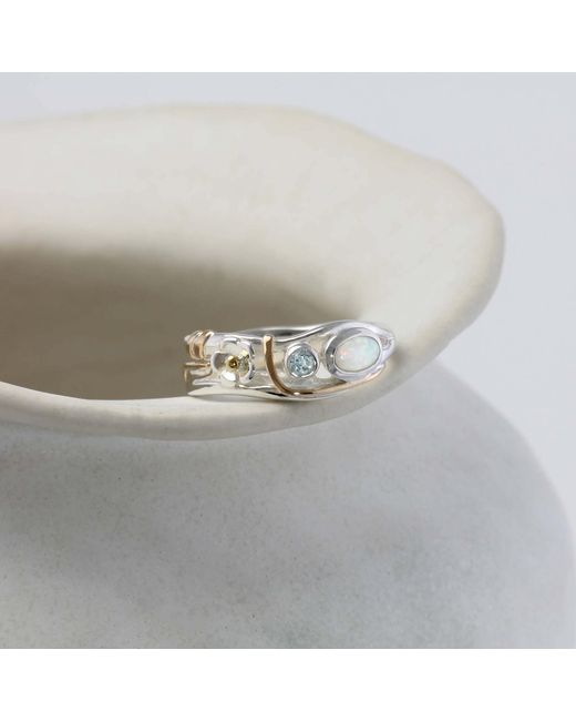 Isla Silver White Topaz & Fire Opal Flower Ring
