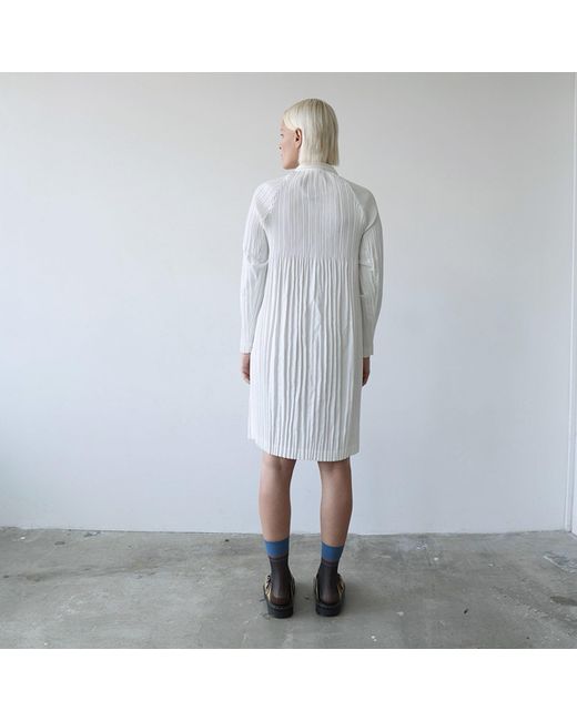 London Atelier Byproduct White Accordion Pleated Shirt Dress