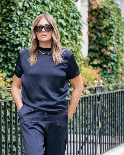 The Summer Edit Blue Cloe Silk T-Shirt