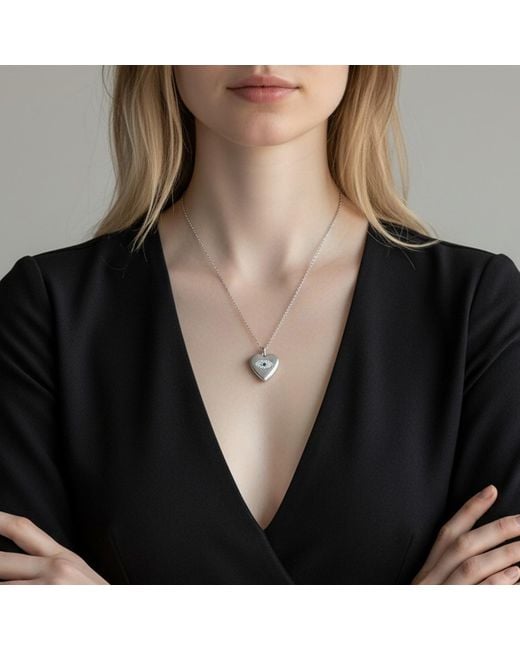 Maison De Gala Metallic Heart Evil Eye Pendant Necklace