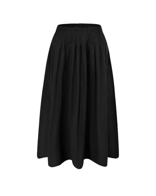 Smart and Joy Black Loose-Fitting Midi Cotton Skirt With Smocked Waist