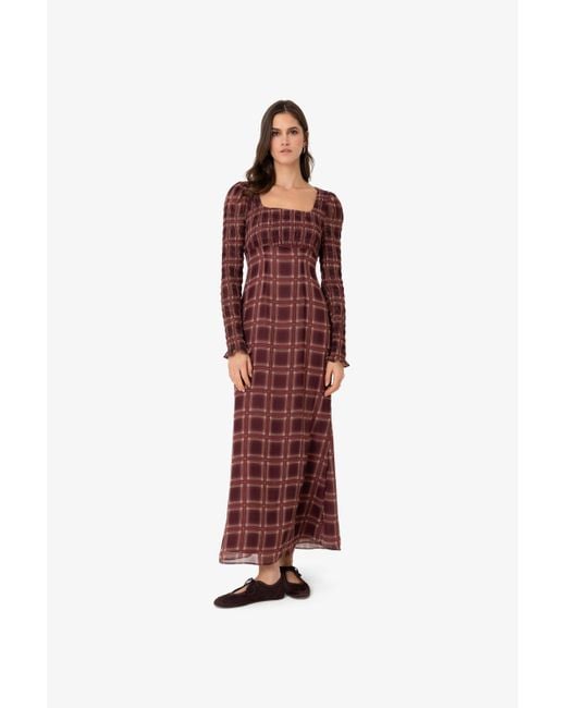 Amy Lynn Noor Smocked Checkered Long Sleeve Column Dress