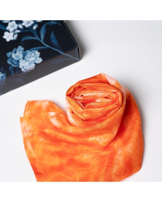 Silk and Bears Orange Sunburst Shibori Silk Shawl – Hand-Dyed Mulberry Silk, Beach & Pool Wrap